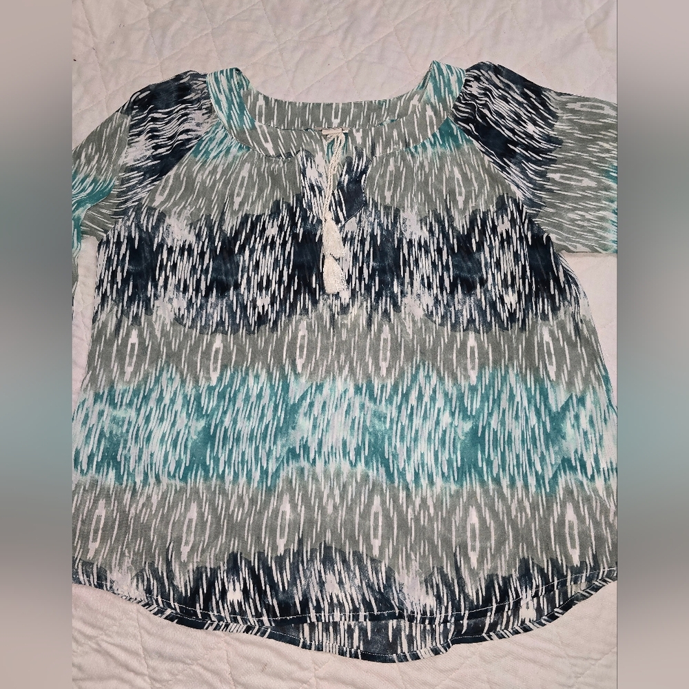 Ariat Ikat Print Peasant Blouse Top L Boho Western